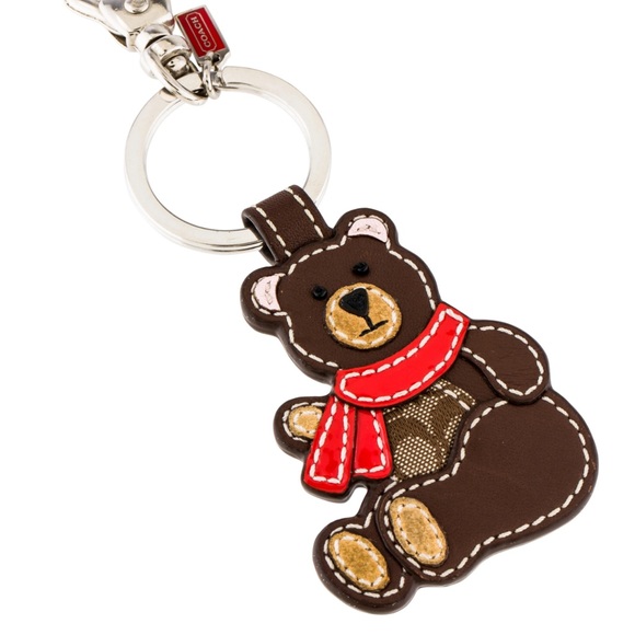 Coach Brown Teddy Bear Leather Key Fob - Picture 1 of 4
